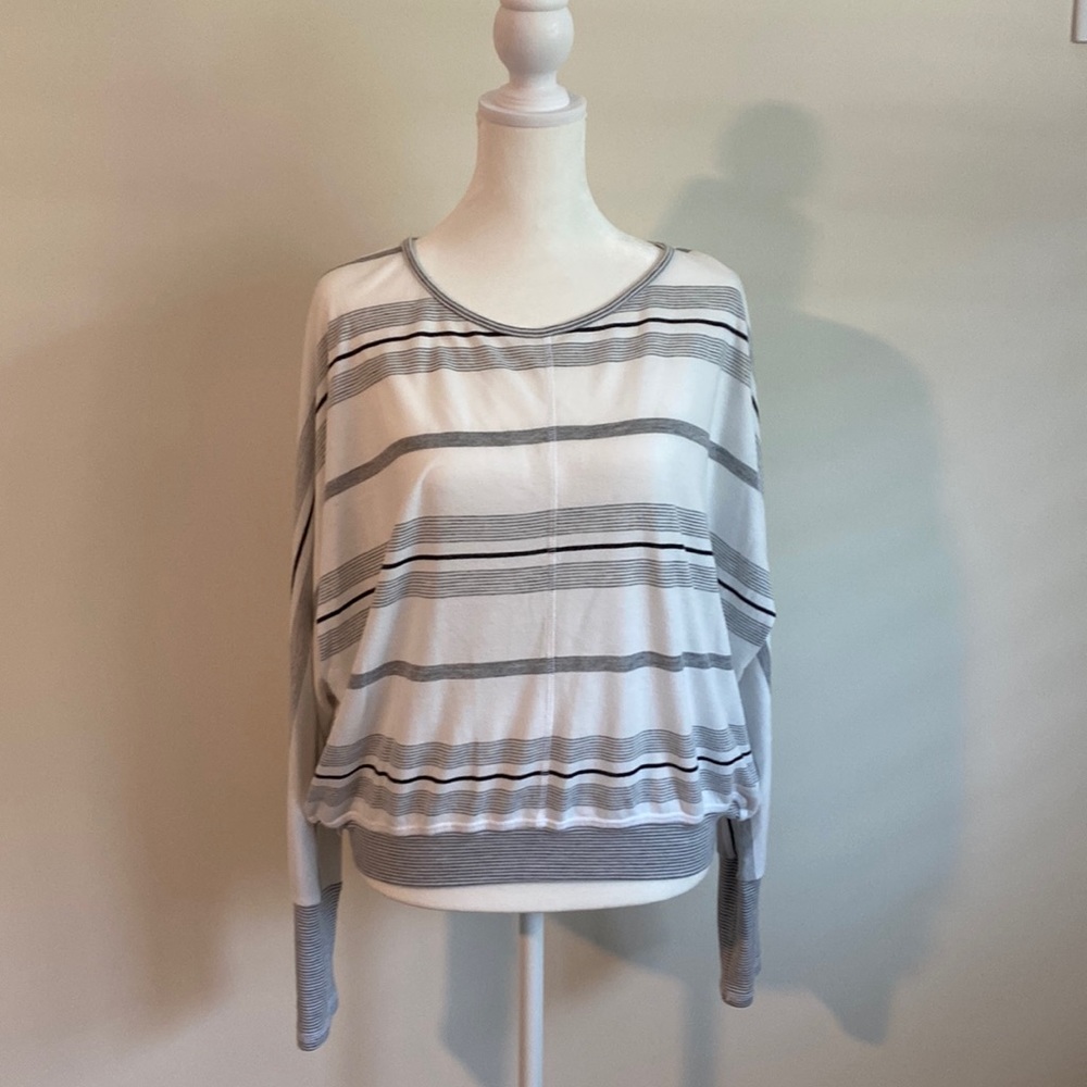 Anthropologie Gray and white striped top